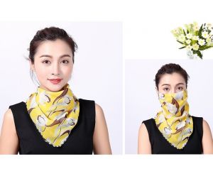 Šátek / Rouška - žlutý s bílo hnědými květy Fashionstyle